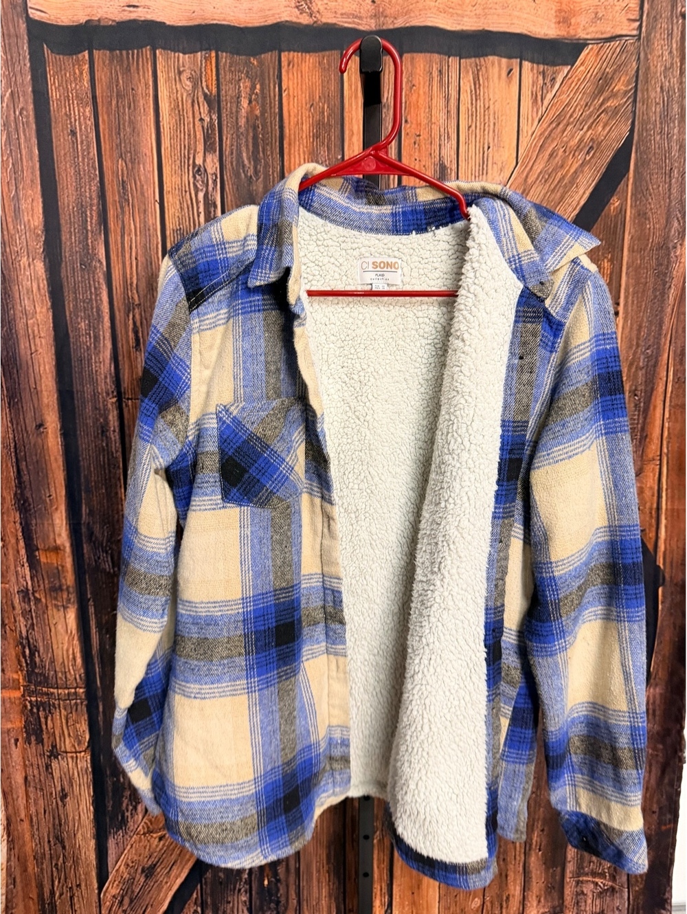 Ci Sono Plaid Sherpa Lined Flannel Shirt Jacket Medium